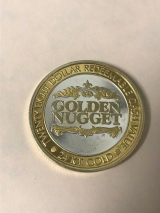 1993 LM Golden Nugget Casino $28 Laughlin 24k Plate.  999 Silver Token GNCL9326 2