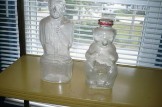 2 Vintage Glass Bottle Banks Lincoln foods and Snow Crest Bear 2