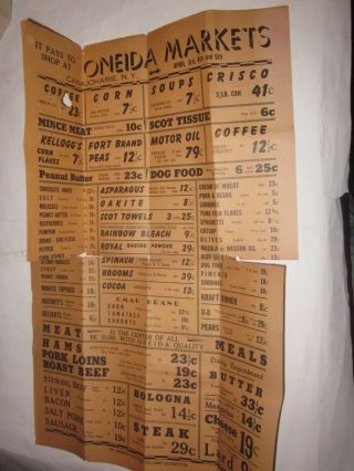 Oneida Markets Canajoharie,  Ny Advertising Flyer Grocery Store Vintage