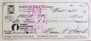 " Lee Harvey Oswald " Arresting Officer Nick Mcdonald Signed Check Mueller