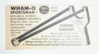1952 Wham - O Sportsman Hunting Slingshot Advertisement