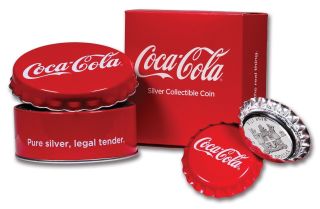 2018 Fiji Coca - Cola Bottle Cap Shaped $1 One Dollar Silver Proof Coin Box
