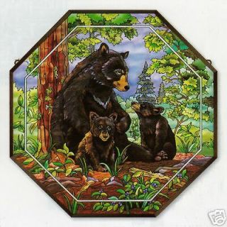 Bear Family Wild Life Cubs Forest 22 " Octagon Glass Window Panel