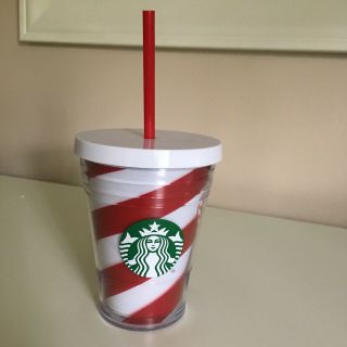 Starbucks 2016 Candy Cane Stripe Holiday Christmas Cold Cup Tumbler 12 Oz