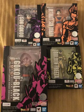 Complete Set Of 4 Sdcc 2019 Tamashii Nations S.  H.  Figuarts Exclusive Dbz In Hand