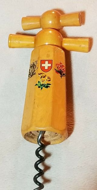 Vintage Wooden Double Action Cork Screw French Style Swiss? Wine Opener