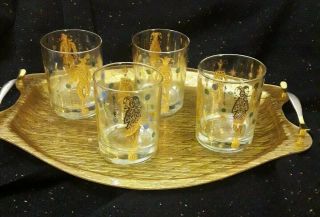 Culver Mardi Gras 22k Gold Tumblers Harlequin Jester Old Fashioned Set Of 4pc