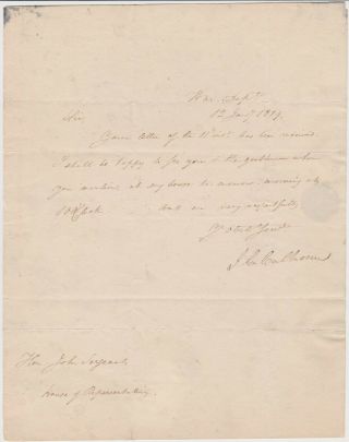 John C.  Calhoun 1819 Autograph Letter Signed As Secretary Of War - Jackson 