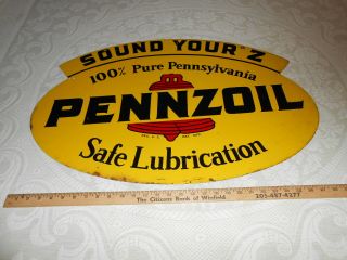 1962 Pennzoil Sound Your Z Motor Oil Gas Station 2 Sided 31 " Metal Sign
