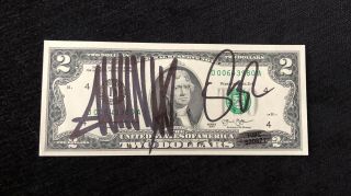PRESIDENT DONALD TRUMP & MIKE PENCE SIGNED AUTOGRAPH $2 DOLLAR BILL W 3