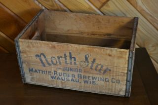 EUC North Star Junior Beer Bottle Wood Crate Mathie - Ruder Brewing Co Wausau Wis 2