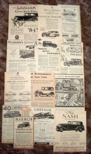 Ford,  Chrysler,  Buick,  Chevy,  Cadillac,  Others - - 13 1930 Newspaper Car Ads