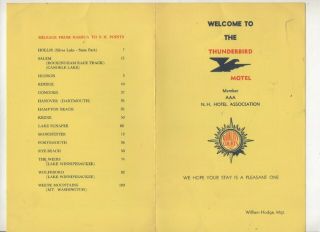 Menu & Welcome Card For The Thunderbird Motel,  Nashua Hampshire 40 