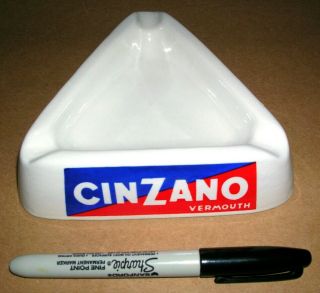 Vintage 60s Cinzano Vermouth Triangle White Ceramic Ashtray (made In Italy)