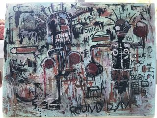 Jean - Michel Basquiat Signed Mixed Media Painting On Cardboard