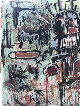 Jean - Michel Basquiat Signed Mixed Media Painting on Cardboard 2