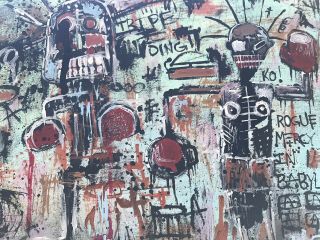 Jean - Michel Basquiat Signed Mixed Media Painting on Cardboard 6