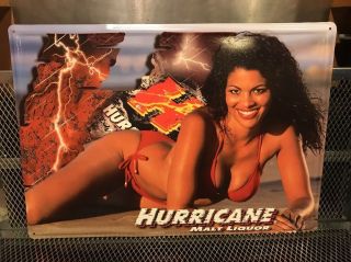 Hurricane Malt Liquor Beer Sexy Pinup Bikini Rare Metal Tin Advertising Sign