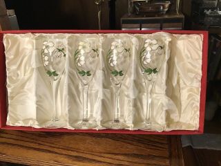 Perrier Jouet Belle Epoque Crystal Hand Painted Champagne Flutes Case 4 Box