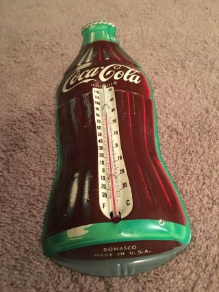 Rare Lime Green Back Vintage Coca Cola Bottle Thermometer Donasco Sign