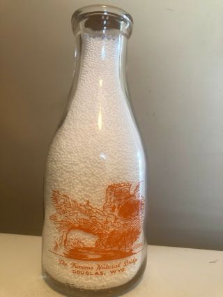 Trpq 1936 Orange Painted Label " Natural Bridge " Milk Bottle From Douglas Wyoming