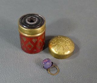 19c.  Antique French G.  B.  Paris Brass Ink Bottle Pocket Traveling Inner Stopper&lid