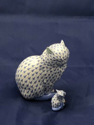 Herend Sitting Kitty Cat Blue Fishnet Figurine Bonus Piece