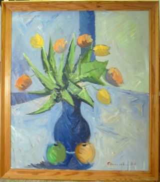 Arnold W.  Pedersen Still Life Composition With Tulips In Vase.