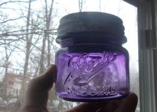 Ball Special Rare 100 Yr Old Amethyst Purple Wide Mouth Pint Fruit Jar With Lid