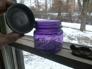 BALL SPECIAL RARE 100 YR OLD AMETHYST PURPLE WIDE MOUTH PINT FRUIT JAR WITH LID 2