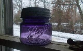 BALL SPECIAL RARE 100 YR OLD AMETHYST PURPLE WIDE MOUTH PINT FRUIT JAR WITH LID 3