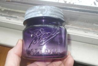 BALL SPECIAL RARE 100 YR OLD AMETHYST PURPLE WIDE MOUTH PINT FRUIT JAR WITH LID 5