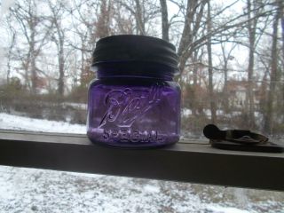 BALL SPECIAL RARE 100 YR OLD AMETHYST PURPLE WIDE MOUTH PINT FRUIT JAR WITH LID 6