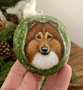 Hand Painted Gourd Collie /sheltie Dog Xmas Ornament Ooak Lisa Rogers
