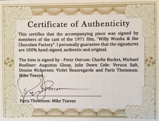 WILLY WONKA GOLDEN TICKET AUTOGRAPHED (SIGNED) BY FIVE,  BONUSES 2