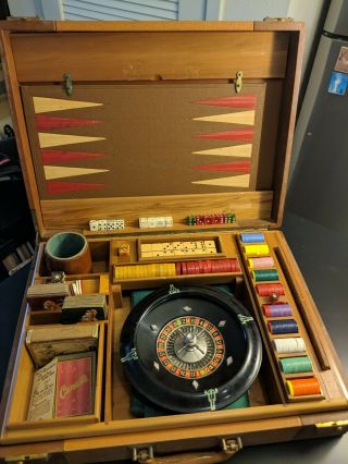 1950s Antique Gambling Case Complete Set,  Owners,  Roulette Wheel