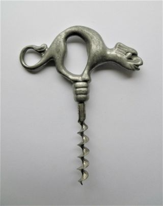 Antique - Art Deco Swedish Pewter Corkscrew - Mythical Animal Made Ca 1920.  Rare
