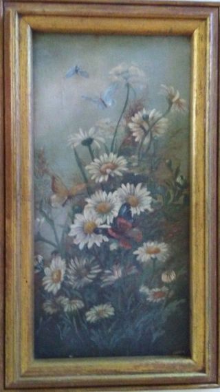 ANTIQUE BUTTERFLY AND DAISY GENRE,  19th Century,  8 