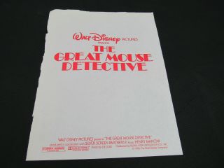 1986 Walt Disney Pictures The Great Mouse Detective Movie Press Kit Rare 4