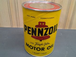 Vintage Nos Full Pennzoil Tough Film Motor Oil One Quart Paper Can Sae 10w