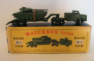 1959 - 66 Matchbox M - 3 Tank Transporter And Centurion Tank W Grey Plastic Rollers