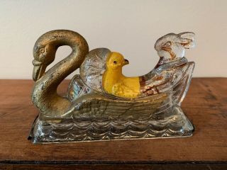 Swan Boat With Rabbit And Chick Candy Container Great Paint & Closure