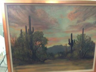 Dave Stirling " Desert Sunset " Tuscon 1948 Oil Painting 29 1/2 " X 23 1/4 "