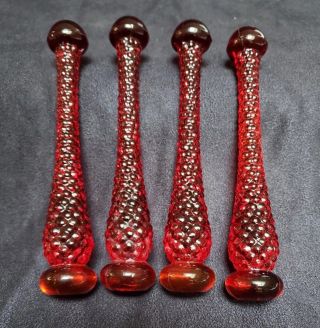 4 Duncan & Miller Glass Ruby Red Cocktail Muddlers Stirrer Sticks 4 7/8 " Euc
