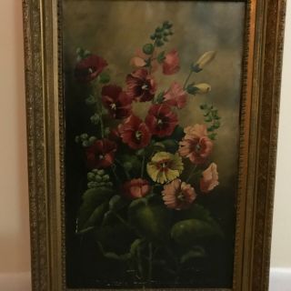 Antique 19th C.  Floral Still Life of Flowers Oil on Canvas Painting 2