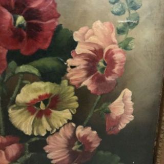 Antique 19th C.  Floral Still Life of Flowers Oil on Canvas Painting 5