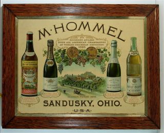 Ca1895 Hommel Champagne & Wine Chromolithograph Advertising Sign In Period Frame