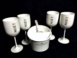 Moet Chandon Ice Imperial Glass Goblet And Ice Bucket Scoop X 4