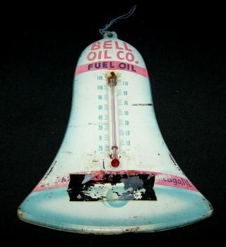 Vintage Bell Oil Co Thermometer - Tin - Die Cut - Chicago Illinois - Fuel Oil -