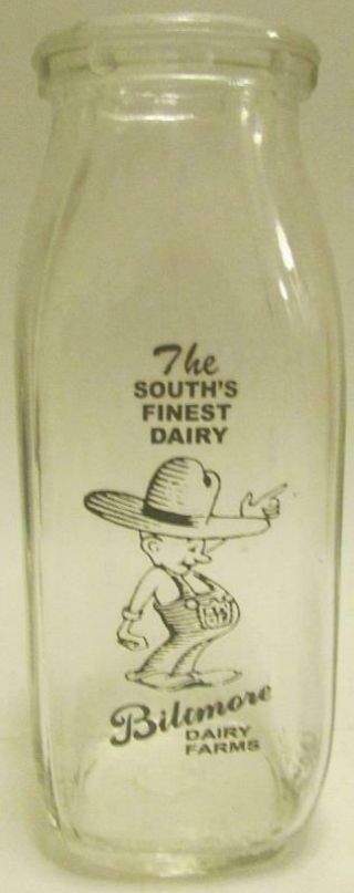 Rare Biltmore Dairy 1/2 Pint Square Glass Milk Bottle